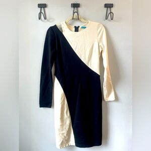 Alice + Olivia cream & black color block half sleeve stretch midi dress size Med